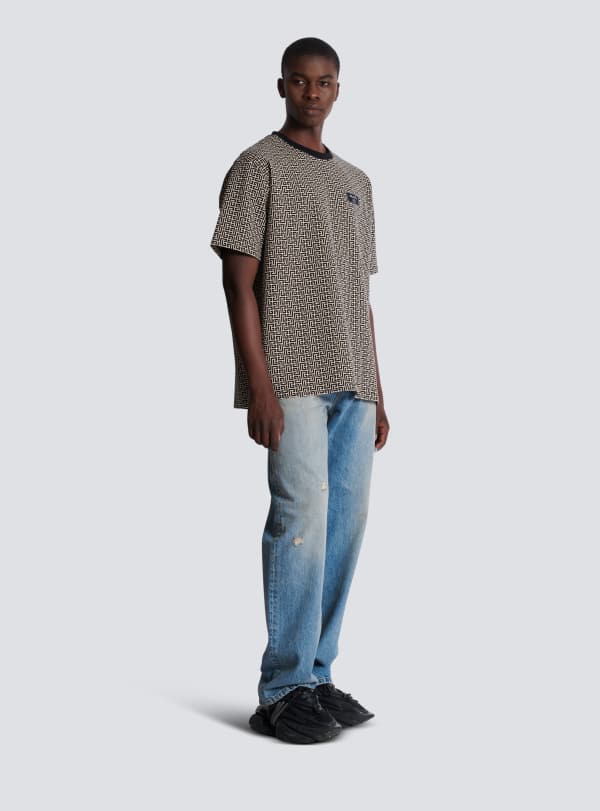 Balmain Paris T-shirt En Jacquard à Monogramme PB Labyrinthe Noir - Homme