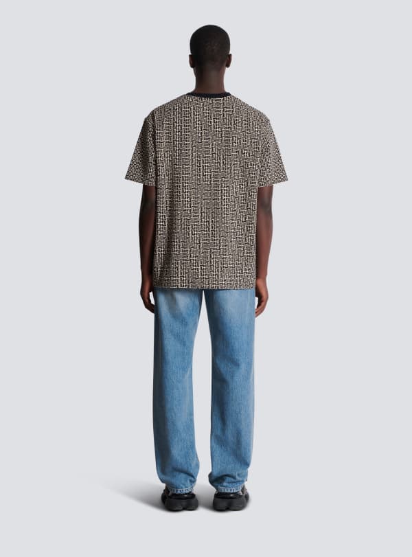 Balmain Paris T-shirt En Jacquard à Monogramme PB Labyrinthe Noir - Homme