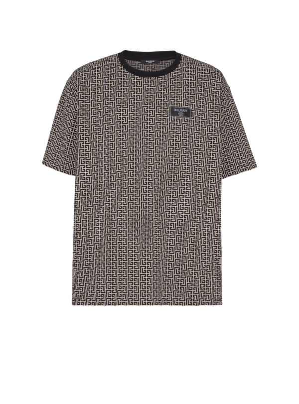 balmain paris T-shirt en jacquard à monogramme PB Labyrinthe noir - Homme