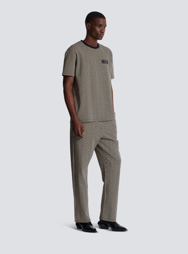 Balmain Paris T-shirt En Jacquard Monogramme PB Labyrinthe Noir - Homme