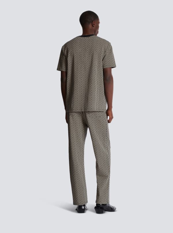 Balmain Paris T-shirt En Jacquard Monogramme PB Labyrinthe Noir - Homme