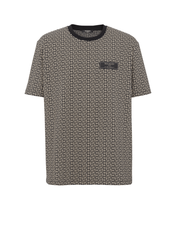 Balmain Paris T-shirt En Jacquard Monogramme PB Labyrinthe Noir - Homme