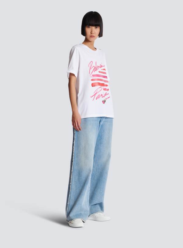 Balmain Paris T-shirt Imprimé Balmain Lipstick Blanc - Femme