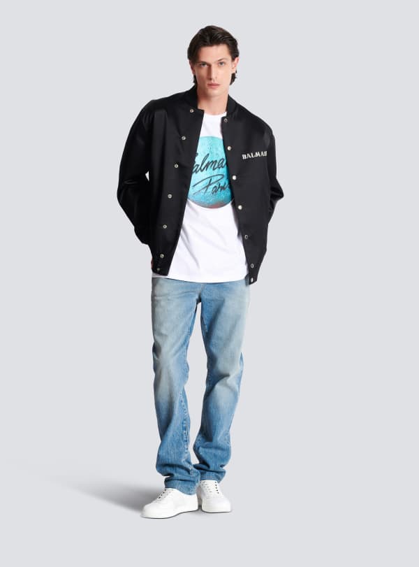 Balmain Paris T-shirt Imprimé Balmain Paris Logo Et Planète Blanc - Homme