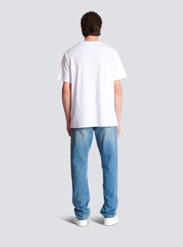 Balmain Paris T-shirt Imprimé Balmain Paris Logo Et Planète Blanc - Homme