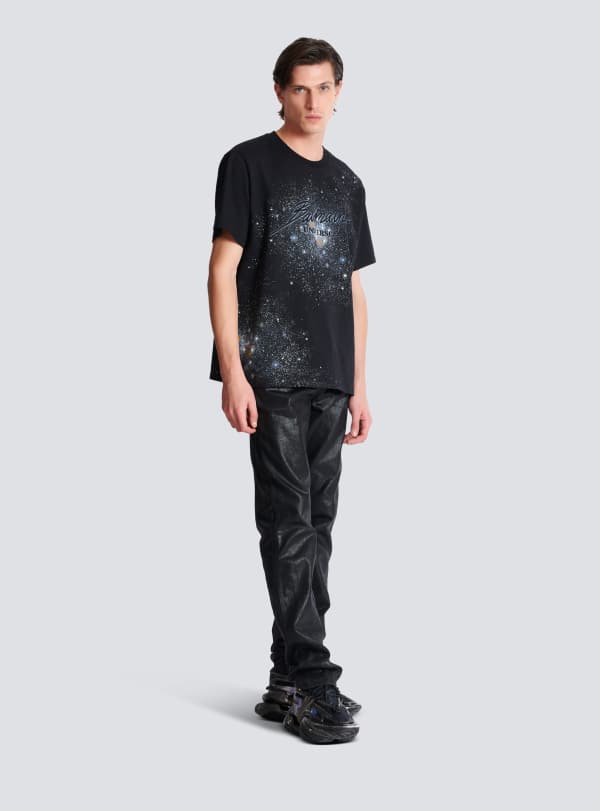 Balmain Paris T-shirt Imprimé Balmain Universe Logo Et étoiles Noir - Homme