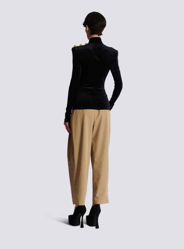 Balmain Paris Top à Manches Longues En Velours Noir - Femme