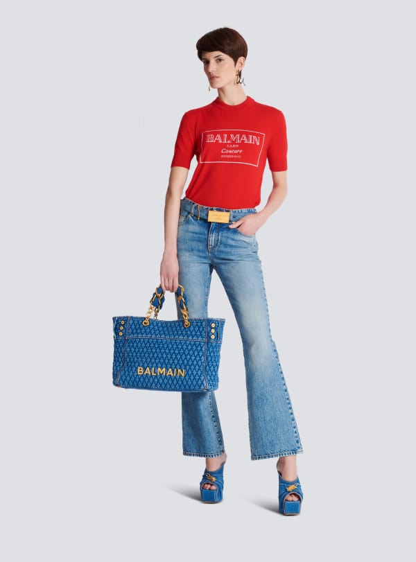 Balmain Paris Top Bicolore En Maille Balmain Couture Rouge - Femme