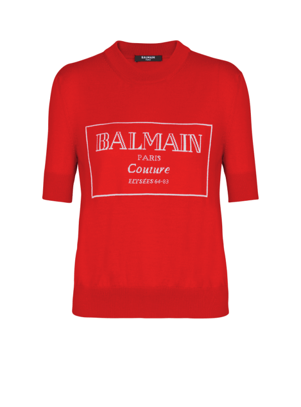 balmain paris Top bicolore en maille Balmain Couture rouge - Femme