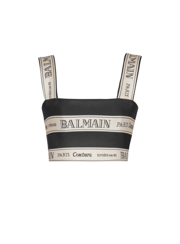 balmain paris Top court en jacquard à motif Ruban Balmain noir - Femme