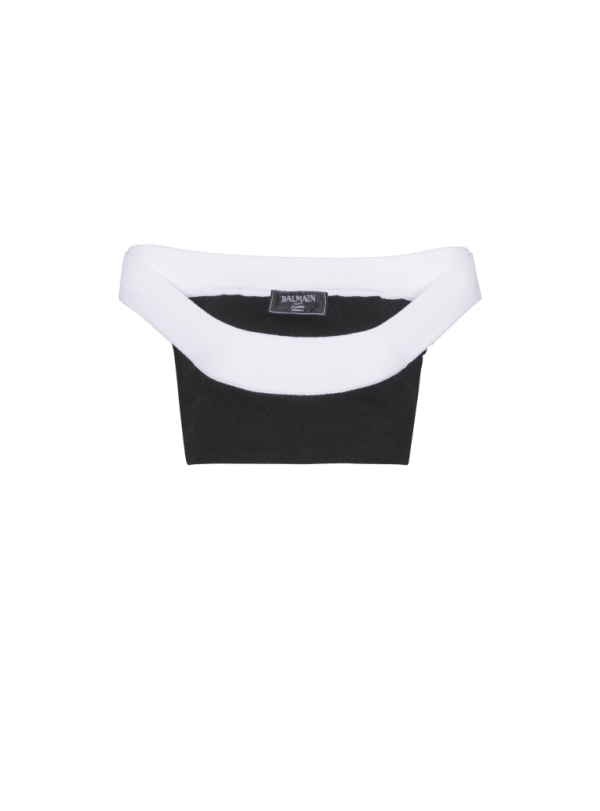 balmain paris Top court en maille bicolore à double encolure blanc - Femme