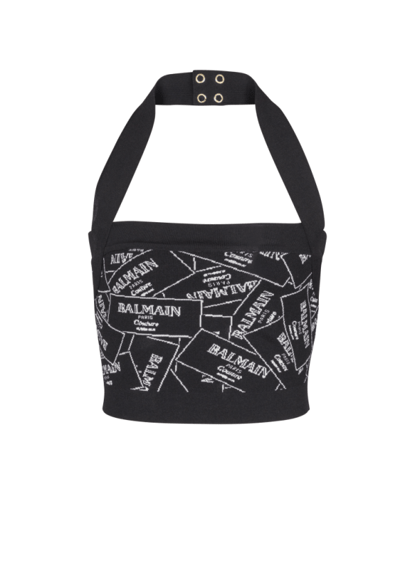 balmain paris Top dos-nu en maille à motif Étiquette Balmain noir - Femme