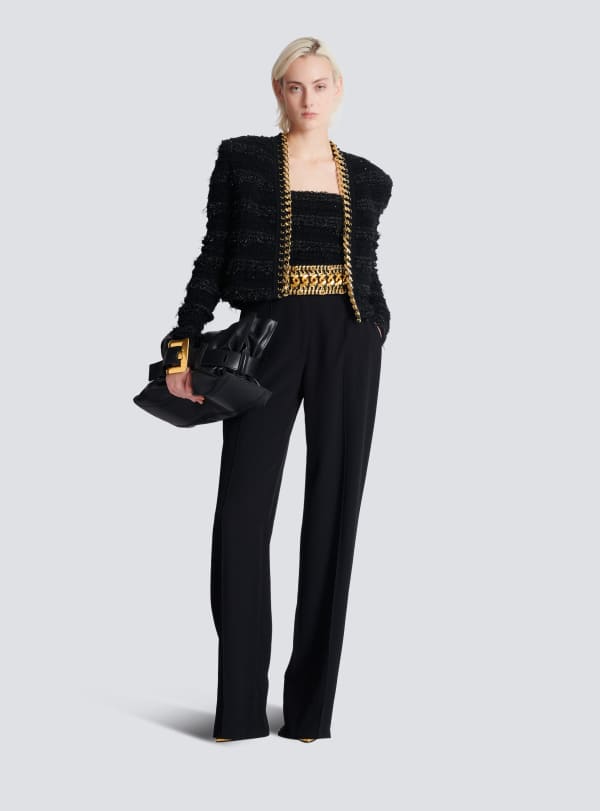 Balmain Paris Top Dos-nu En Maille Effet Tweed Noir - Femme