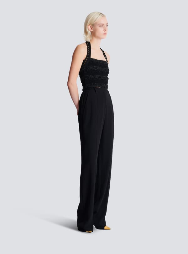 Balmain Paris Top Dos-nu En Maille Effet Tweed Noir - Femme