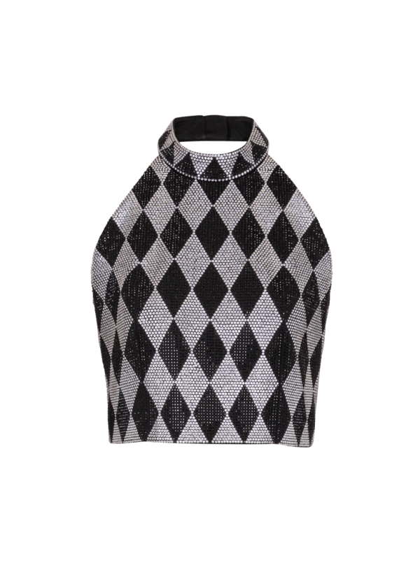 balmain paris Top dos-nu en strass Diamond noir - Femme