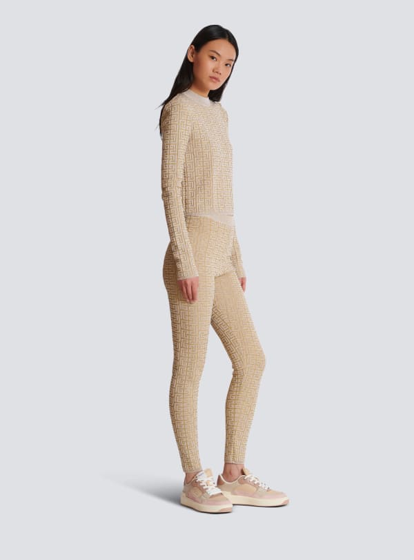 Balmain Paris Top En Maille Monogramme PB Labyrinthe Beige - Femme