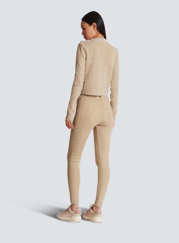 Balmain Paris Top En Maille Monogramme PB Labyrinthe Beige - Femme