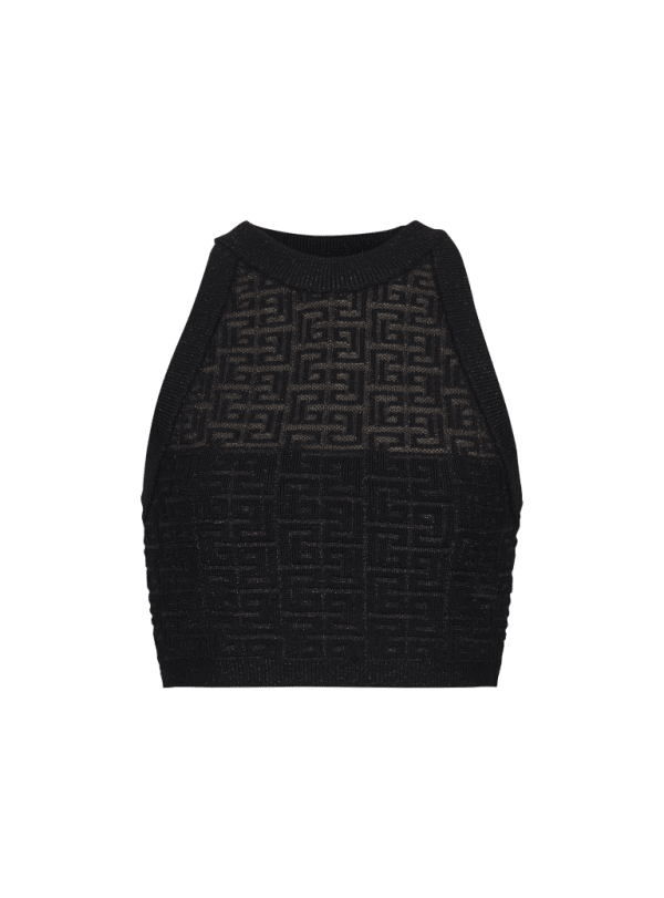 balmain paris Top en maille monogramme PB Labyrinthe noir - Femme