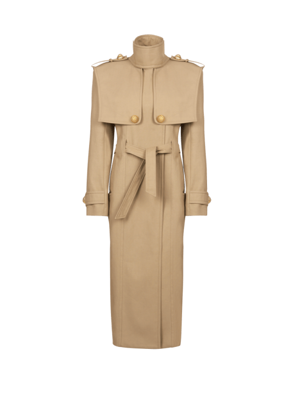 balmain paris Trench ceinturé en coton déperlant beige - Femme