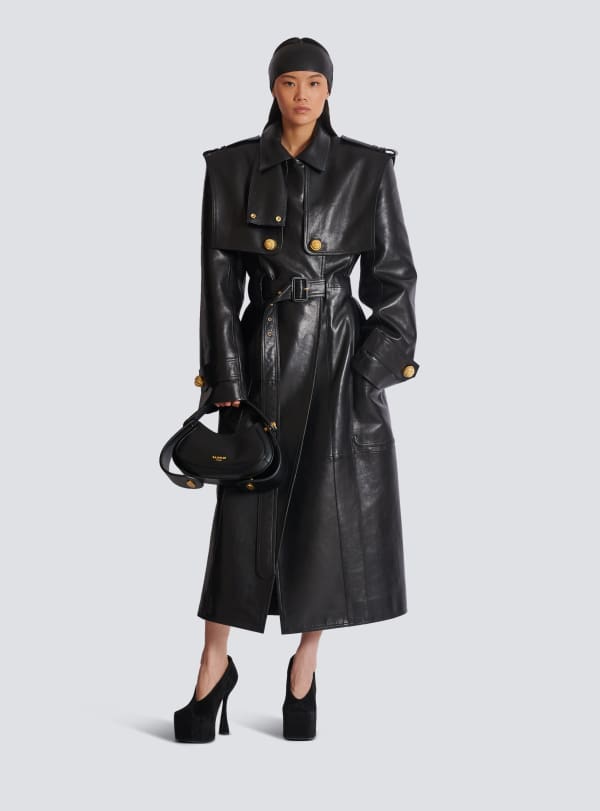 Balmain Paris Trench Ceinturé En Cuir D’agneau Noir - Femme