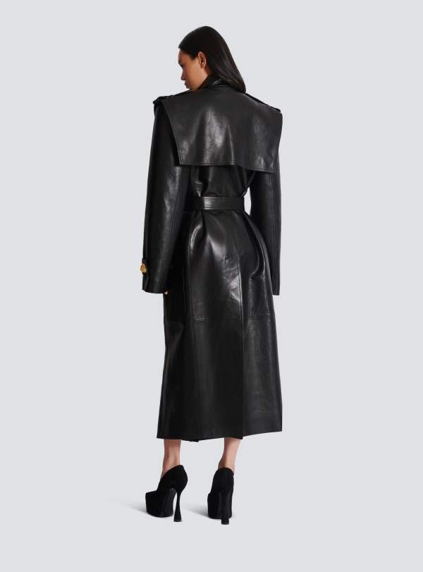 Balmain Paris Trench Ceinturé En Cuir D’agneau Noir - Femme