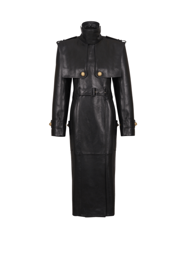 balmain paris Trench ceinturé en cuir d’agneau noir - Femme