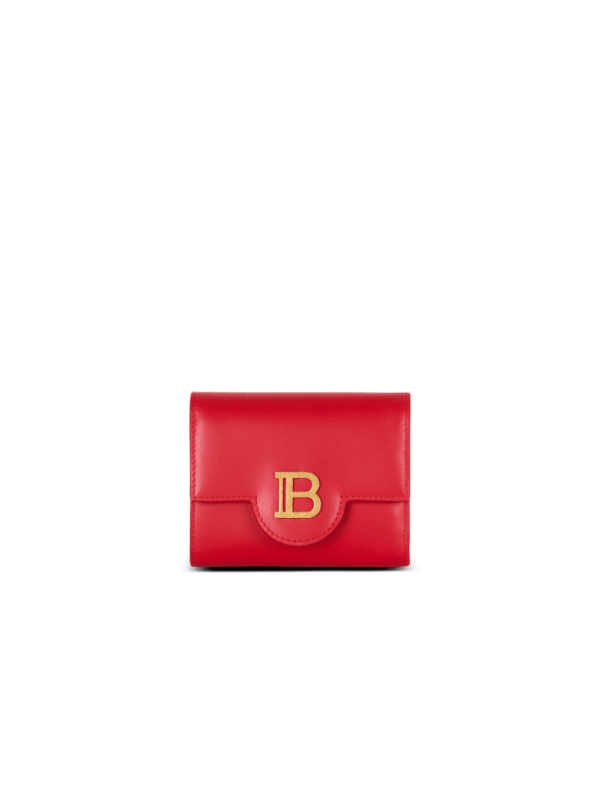 balmain paris Trifold B-Buzz en cuir de veau imprimé rouge - Femme