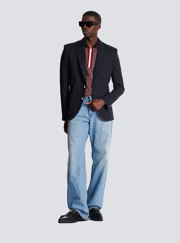 Balmain Paris Veste 2 Boutons En Laine Bleu Marine - Homme