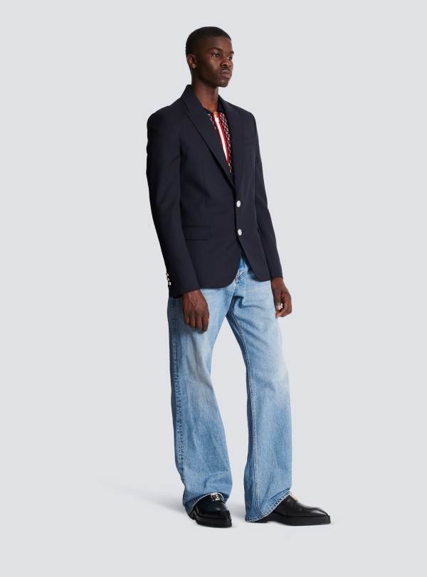 Balmain Paris Veste 2 Boutons En Laine Bleu Marine - Homme