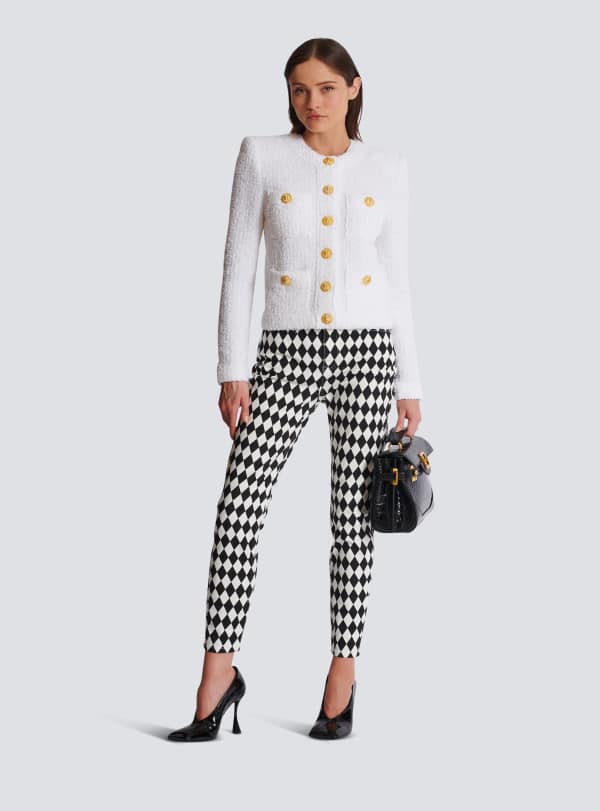 Balmain Paris Veste 4 Poches En Tweed Miami Blanc - Femme