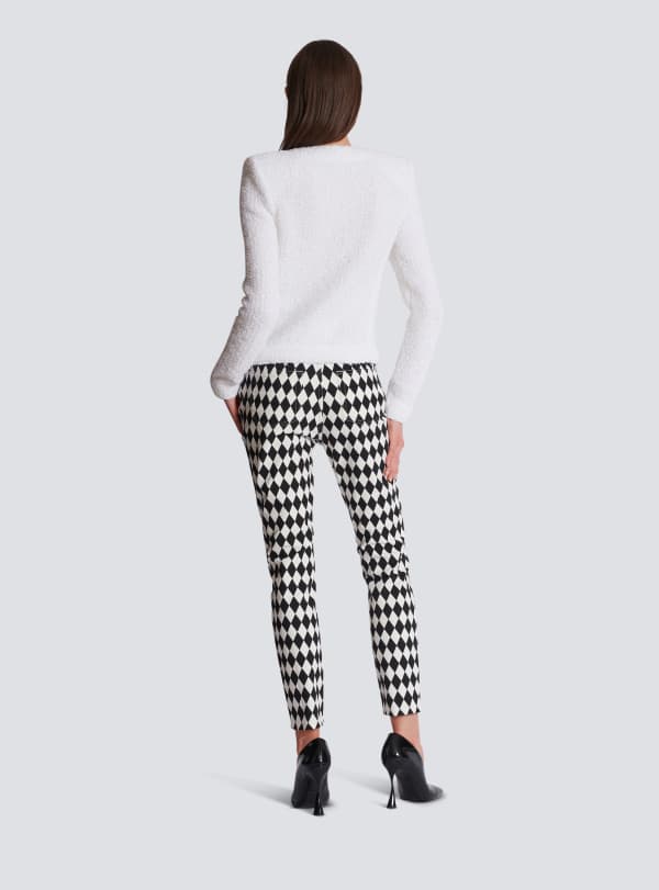 Balmain Paris Veste 4 Poches En Tweed Miami Blanc - Femme