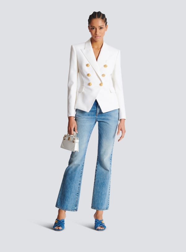 Balmain Paris Veste 6 Boutons En Grain De Poudre Blanc - Femme