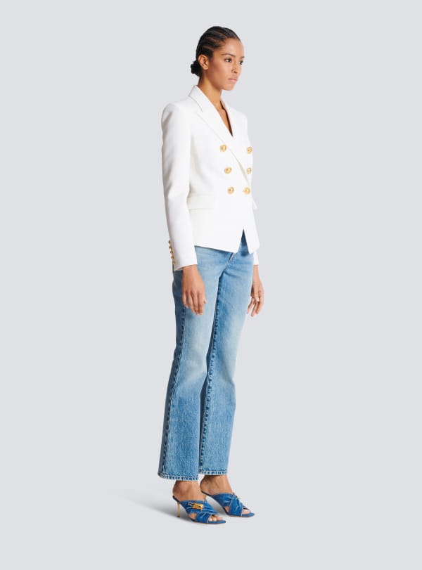 Balmain Paris Veste 6 Boutons En Grain De Poudre Blanc - Femme