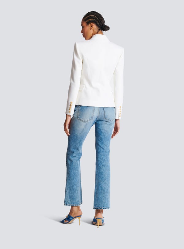 Balmain Paris Veste 6 Boutons En Grain De Poudre Blanc - Femme