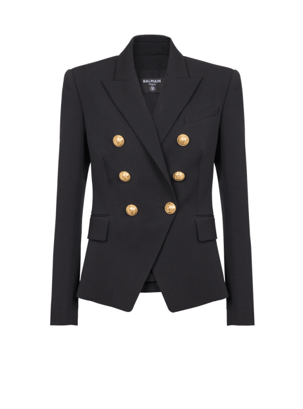 balmain paris Veste 6 boutons en grain de poudre noir - Femme