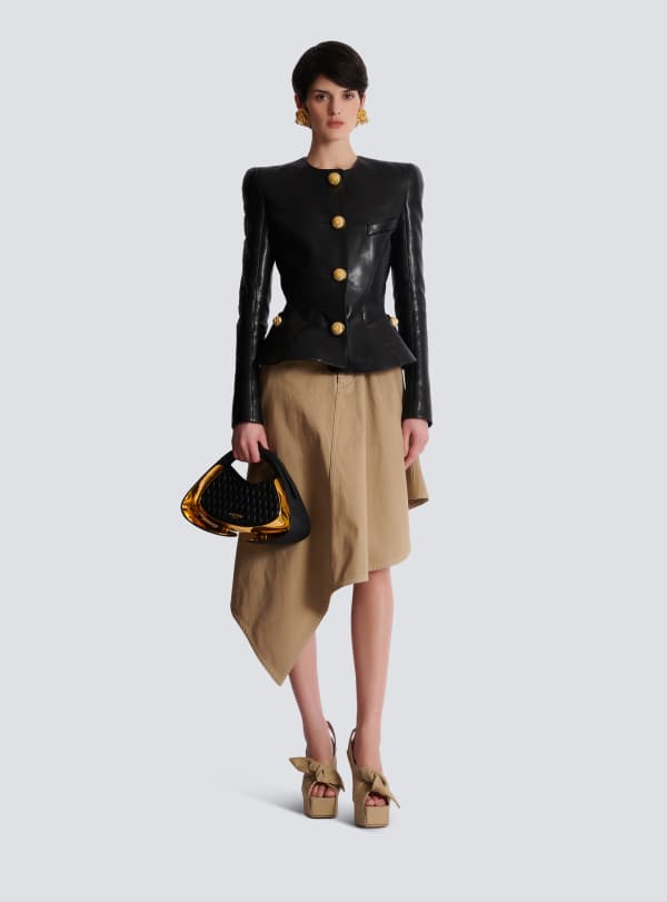 Balmain Paris Veste à Basque En Cuir D’agneau Noir - Femme