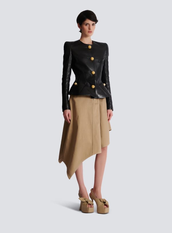 Balmain Paris Veste à Basque En Cuir D’agneau Noir - Femme