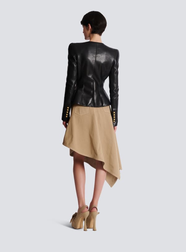 Balmain Paris Veste à Basque En Cuir D’agneau Noir - Femme