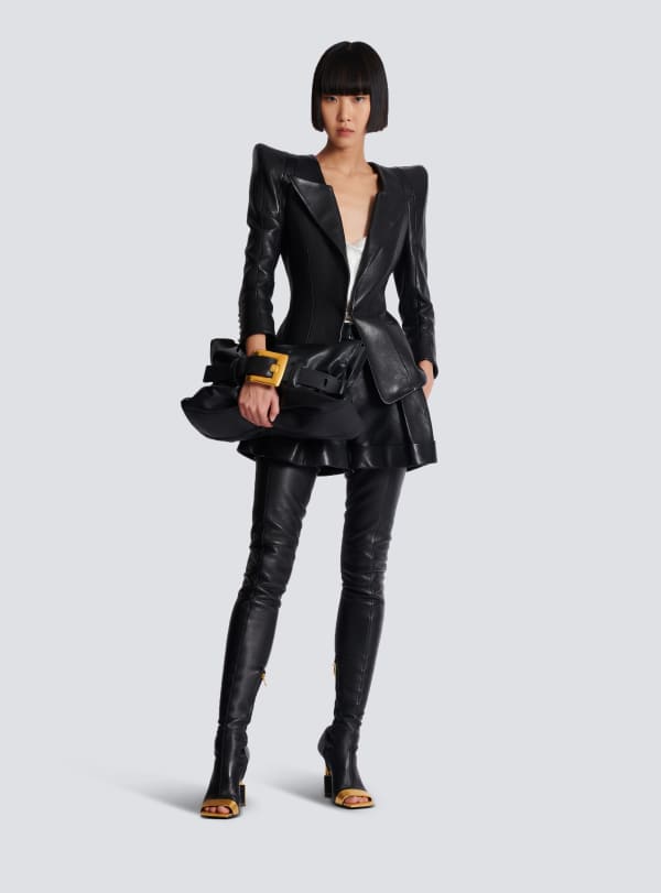 Balmain Paris Veste Ajustée En Cuir D'agneau Noir - Femme