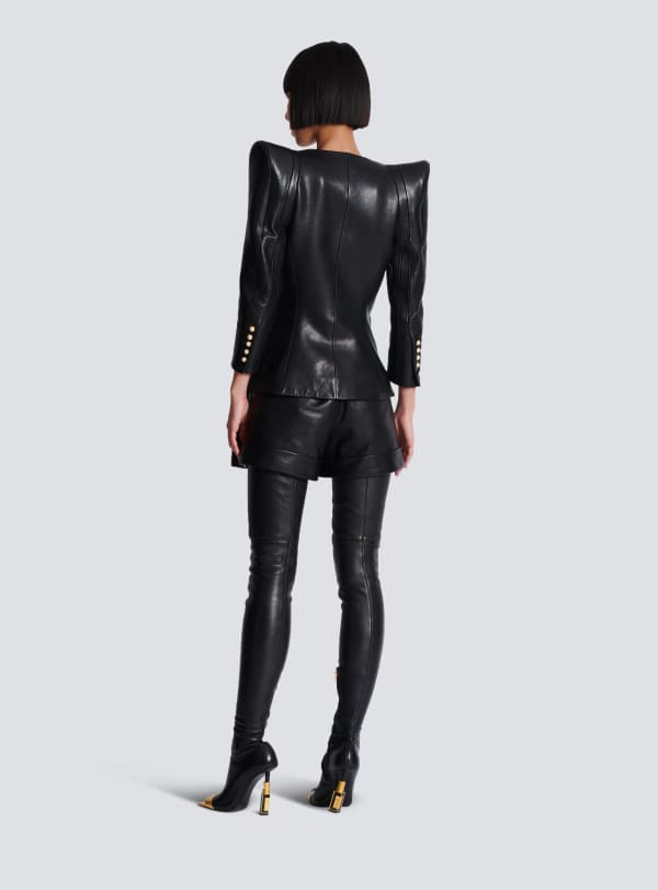 Balmain Paris Veste Ajustée En Cuir D'agneau Noir - Femme