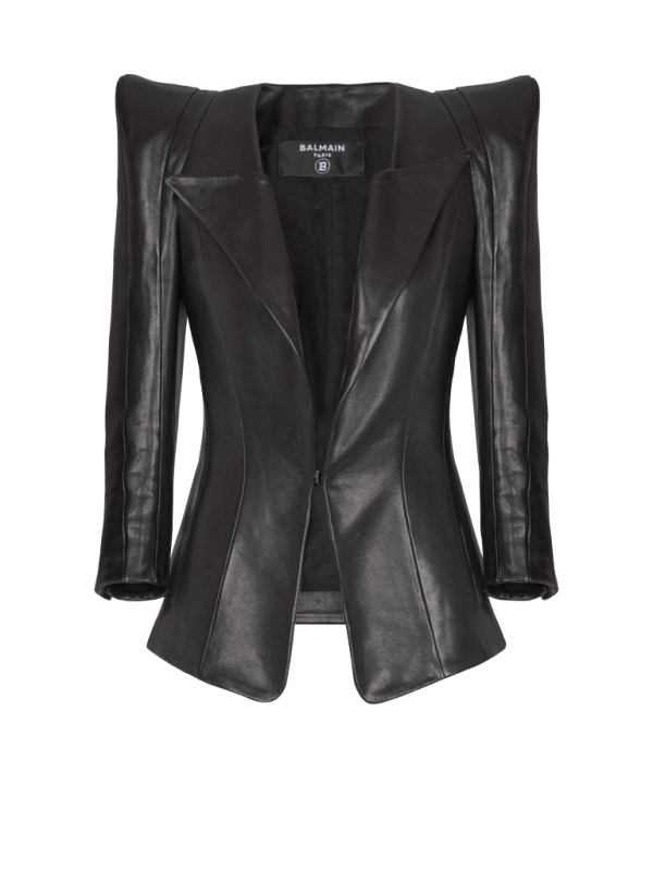 balmain paris Veste ajustée en cuir d'agneau noir - Femme