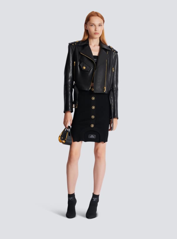 Balmain Paris Veste Biker En Cuir Zippée Noir - Femme