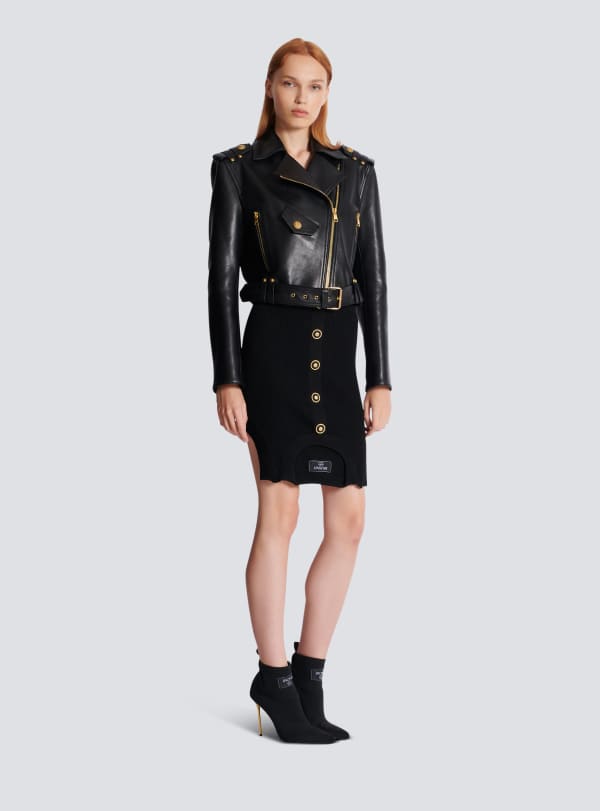 Balmain Paris Veste Biker En Cuir Zippée Noir - Femme
