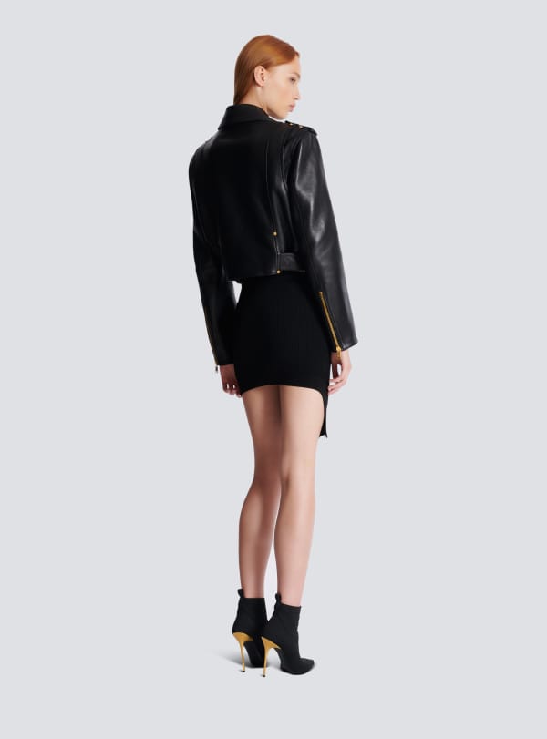 Balmain Paris Veste Biker En Cuir Zippée Noir - Femme