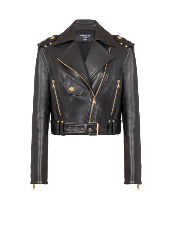 balmain paris Veste biker en cuir zippée noir - Femme