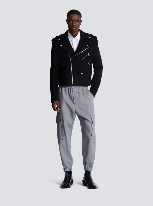 Balmain Paris Veste Biker En Laine Feutrée Noir - Homme