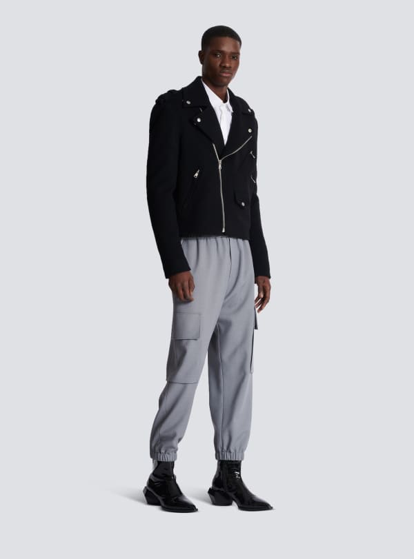 Balmain Paris Veste Biker En Laine Feutrée Noir - Homme