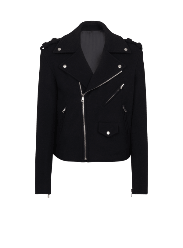 balmain paris Veste biker en laine feutrée noir - Homme