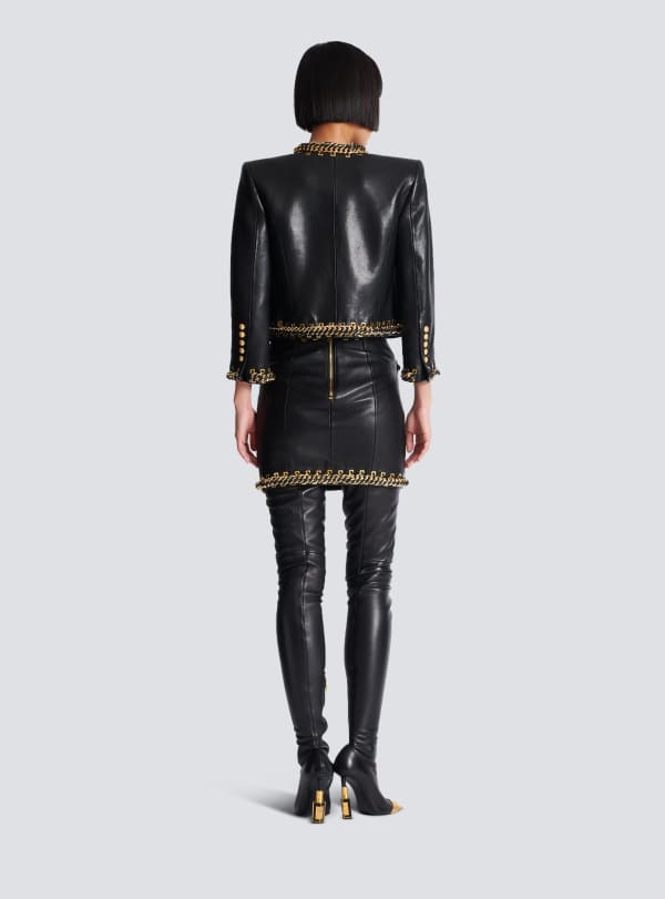Balmain Paris Veste Bord à Bord En Cuir D'agneau Avec Chaînes Noir - Femme