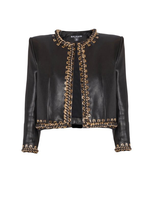 balmain paris Veste bord à bord en cuir d'agneau avec chaînes noir - Femme
